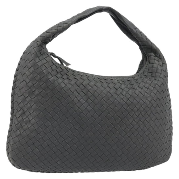 BOTTEGA VENETA INTRECCIATO Hobo Shoulder Bag Leather Gray Gold Auth yk20654A