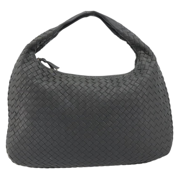 BOTTEGA VENETA INTRECCIATO Hobo Shoulder Bag Leather Gray Gold Auth yk20654A