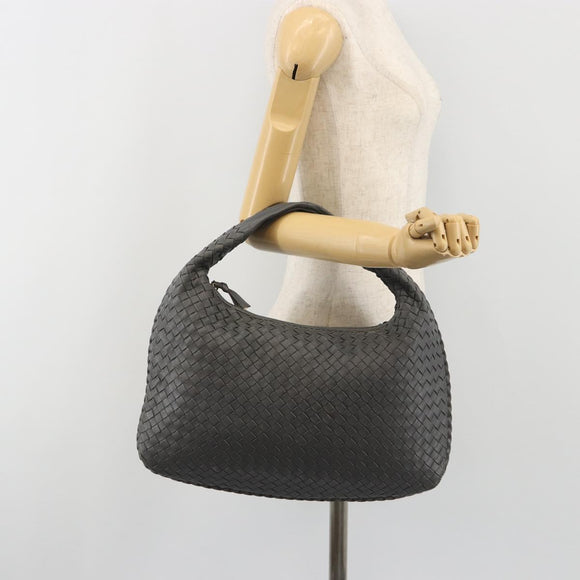BOTTEGA VENETA INTRECCIATO Hobo Shoulder Bag Leather Gray Gold Auth yk20654A