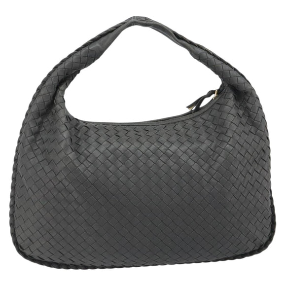 BOTTEGA VENETA INTRECCIATO Hobo Shoulder Bag Leather Gray Gold Auth yk20654A