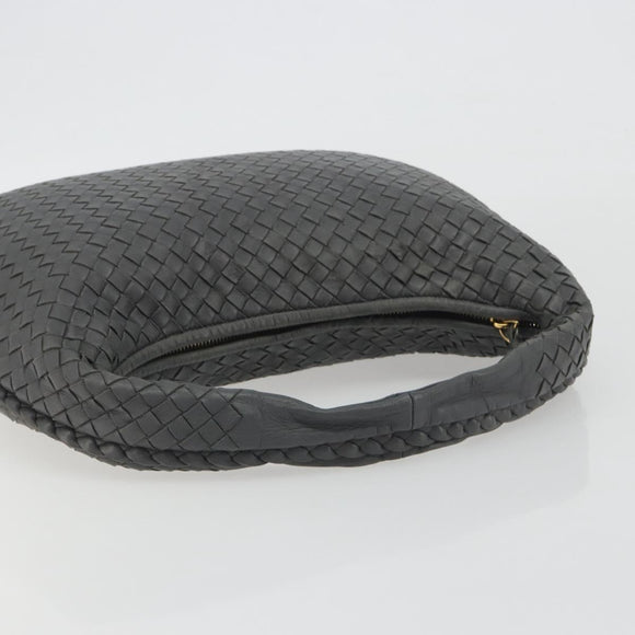 BOTTEGA VENETA INTRECCIATO Hobo Shoulder Bag Leather Gray Gold Auth yk20654A