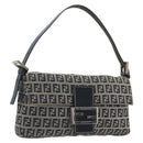 FENDI Zucchino Canvas Mamma Baguette Shoulder Bag Navy Silver Auth yk20655SAM-1