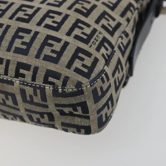 FENDI Zucchino Canvas Mamma Baguette Shoulder Bag Navy Silver Auth yk20655SAM