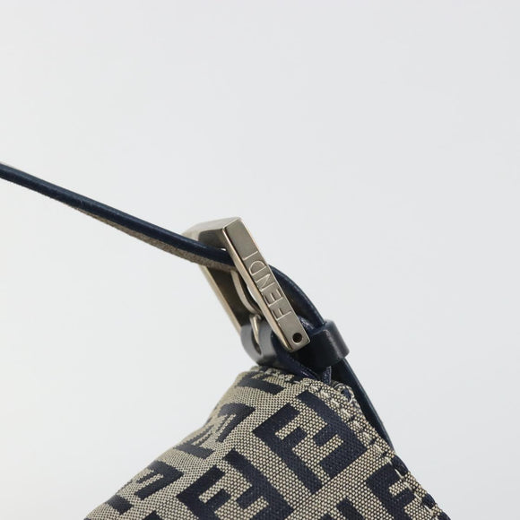 FENDI Zucchino Canvas Mamma Baguette Shoulder Bag Navy Silver Auth yk20655SAM
