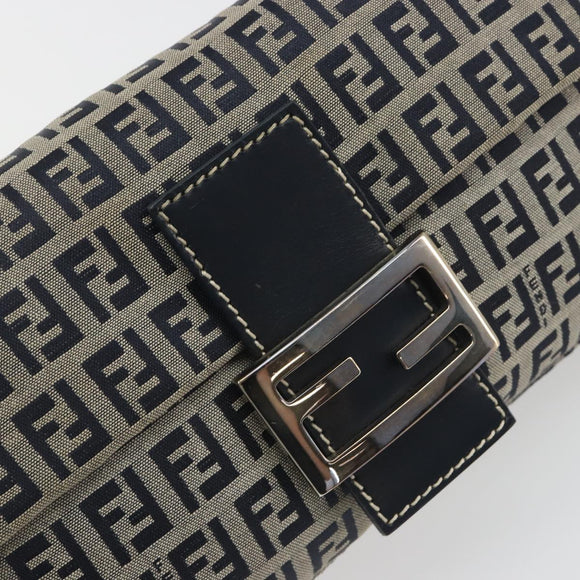 FENDI Zucchino Canvas Mamma Baguette Shoulder Bag Navy Silver Auth yk20655SAM