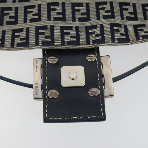 FENDI Zucchino Canvas Mamma Baguette Shoulder Bag Navy Silver Auth yk20655SAM