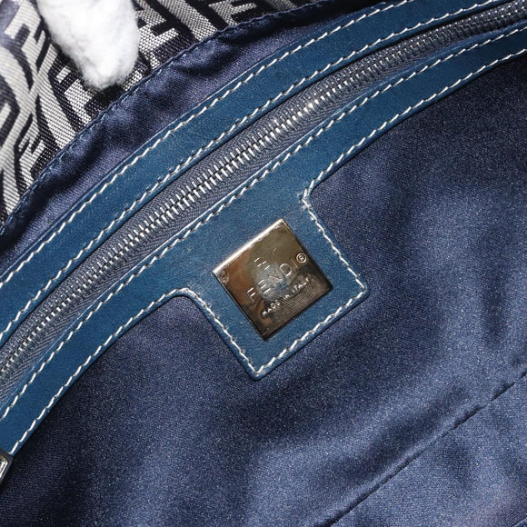 FENDI Zucchino Canvas Mamma Baguette Shoulder Bag Navy Silver Auth yk20655SAM