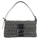 FENDI Zucchino Canvas Mamma Baguette Shoulder Bag Navy Silver Auth yk20655SAM-2
