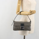 FENDI Zucchino Canvas Mamma Baguette Shoulder Bag Navy Silver Auth yk20655SAM-25