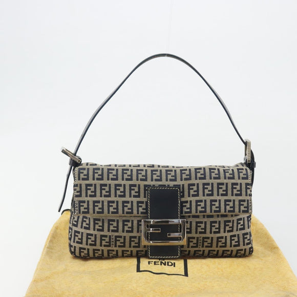 FENDI Zucchino Canvas Mamma Baguette Shoulder Bag Navy Silver Auth yk20655SAM