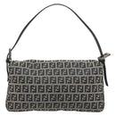 FENDI Zucchino Canvas Mamma Baguette Shoulder Bag Navy Silver Auth yk20655SAM-3