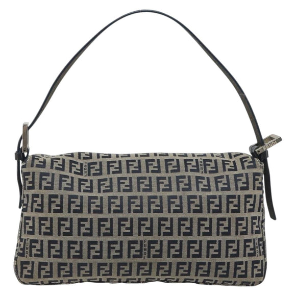 FENDI Zucchino Canvas Mamma Baguette Shoulder Bag Navy Silver Auth yk20655SAM