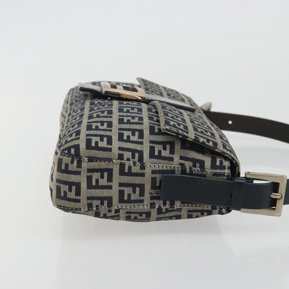 FENDI Zucchino Canvas Mamma Baguette Shoulder Bag Navy Silver Auth yk20655SAM