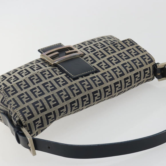 FENDI Zucchino Canvas Mamma Baguette Shoulder Bag Navy Silver Auth yk20655SAM