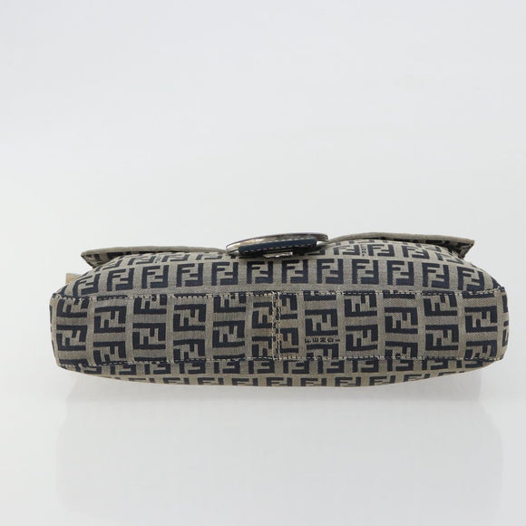 FENDI Zucchino Canvas Mamma Baguette Shoulder Bag Navy Silver Auth yk20655SAM