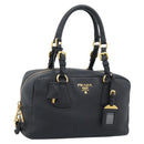PRADA Hand Bag Leather Black Gold Tone Auth yk20656SAM-1