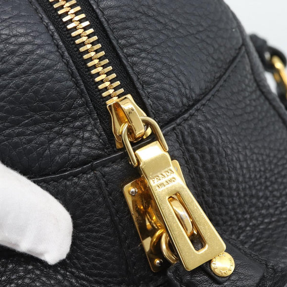 PRADA Hand Bag Leather Black Gold Tone Auth yk20656SAM