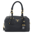 PRADA Hand Bag Leather Black Gold Tone Auth yk20656SAM-2