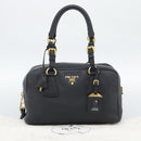 PRADA Hand Bag Leather Black Gold Tone Auth yk20656SAM-27
