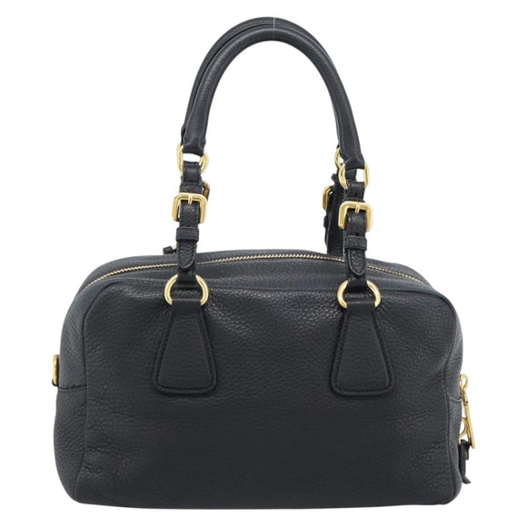 PRADA Hand Bag Leather Black Gold Tone Auth yk20656SAM