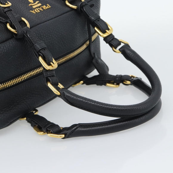 PRADA Hand Bag Leather Black Gold Tone Auth yk20656SAM