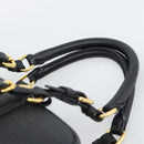 PRADA Hand Bag Leather Black Gold Tone Auth yk20656SAM-8