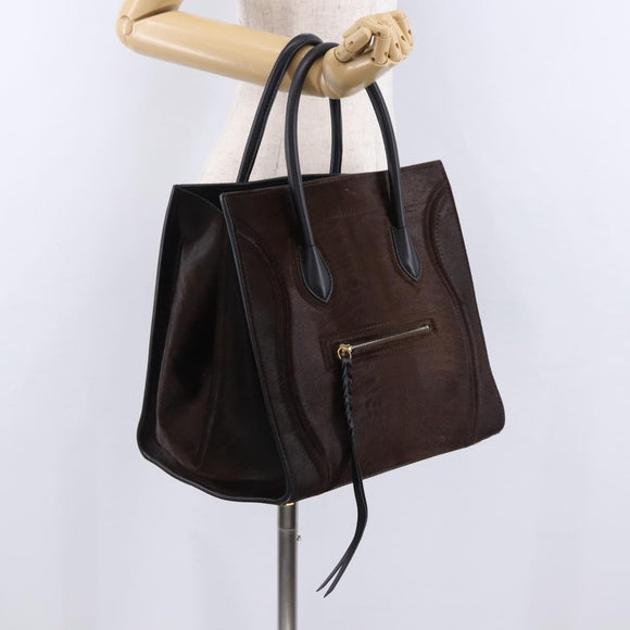 CELINE Luggage Phantom Hand Bag Harako leather Brown Black Auth yk20659SAM