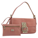 FENDI Studs Mamma Baguette Shoulder Bag Leather Pink Gold Tone Auth yk20664SAM-1