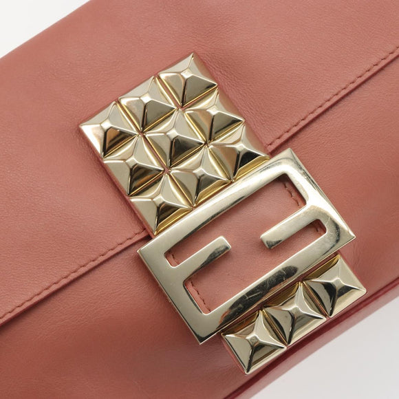FENDI Studs Mamma Baguette Shoulder Bag Leather Pink Gold Tone Auth yk20664SAM