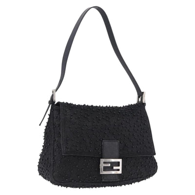 FENDI Mamma Baguette Bag Leather Beads Black Silver 8BR001 Auth yk20665SAM