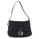 FENDI Mamma Baguette Bag Leather Beads Black Silver 8BR001 Auth yk20665SAM-13