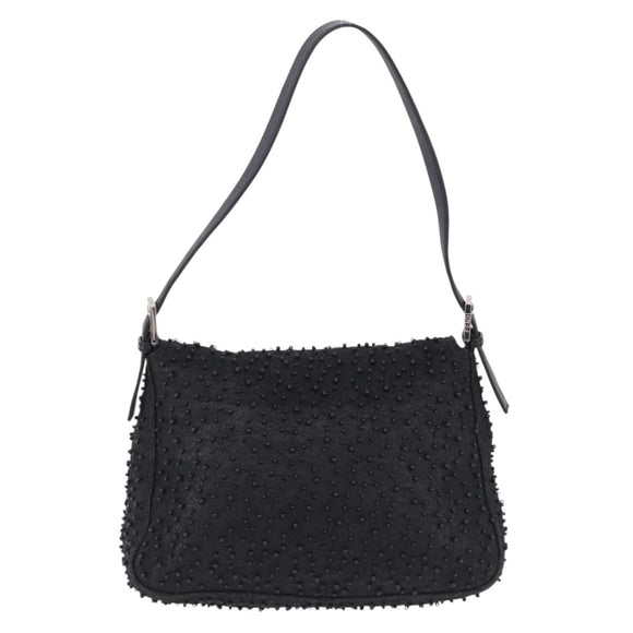 FENDI Mamma Baguette Bag Leather Beads Black Silver 8BR001 Auth yk20665SAM