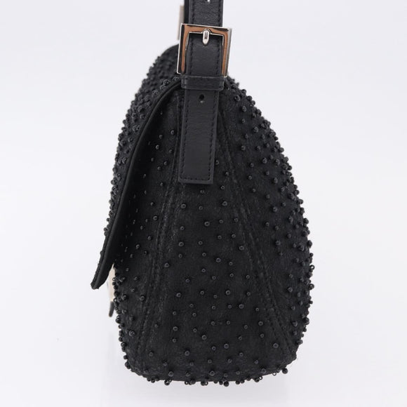 FENDI Mamma Baguette Bag Leather Beads Black Silver 8BR001 Auth yk20665SAM