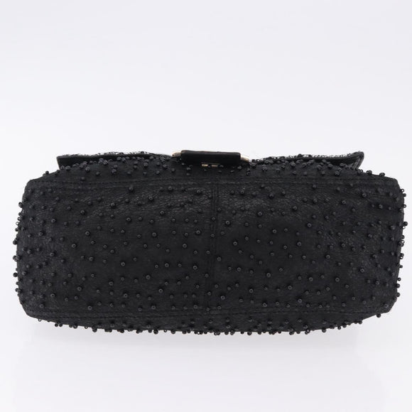 FENDI Mamma Baguette Bag Leather Beads Black Silver 8BR001 Auth yk20665SAM