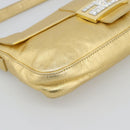 FENDI Rhinestone Mamma Baguette Shoulder Bag Leather Gold Tone Auth yk20666SAM-11