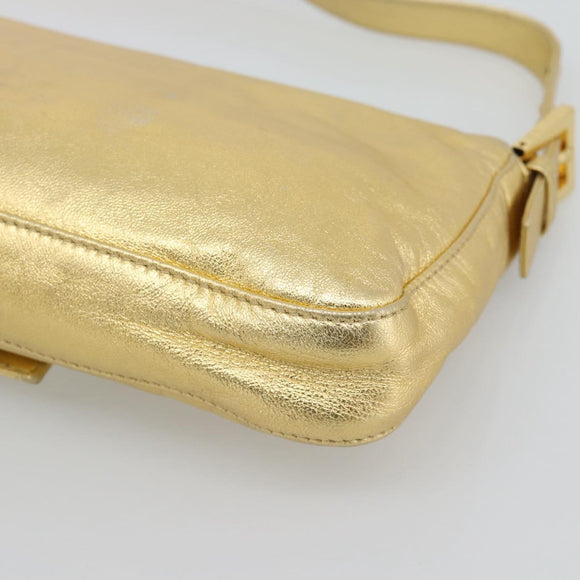 FENDI Rhinestone Mamma Baguette Shoulder Bag Leather Gold Tone Auth yk20666SAM