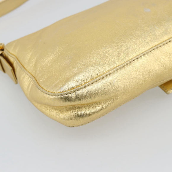 FENDI Rhinestone Mamma Baguette Shoulder Bag Leather Gold Tone Auth yk20666SAM