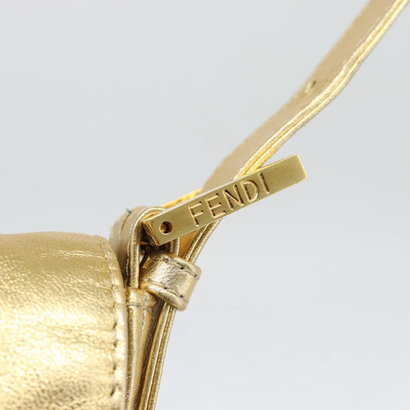 FENDI Rhinestone Mamma Baguette Shoulder Bag Leather Gold Tone Auth yk20666SAM