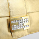 FENDI Rhinestone Mamma Baguette Shoulder Bag Leather Gold Tone Auth yk20666SAM-16