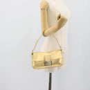 FENDI Rhinestone Mamma Baguette Shoulder Bag Leather Gold Tone Auth yk20666SAM-24