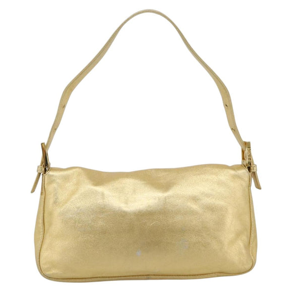 FENDI Rhinestone Mamma Baguette Shoulder Bag Leather Gold Tone Auth yk20666SAM