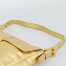 FENDI Rhinestone Mamma Baguette Shoulder Bag Leather Gold Tone Auth yk20666SAM-8