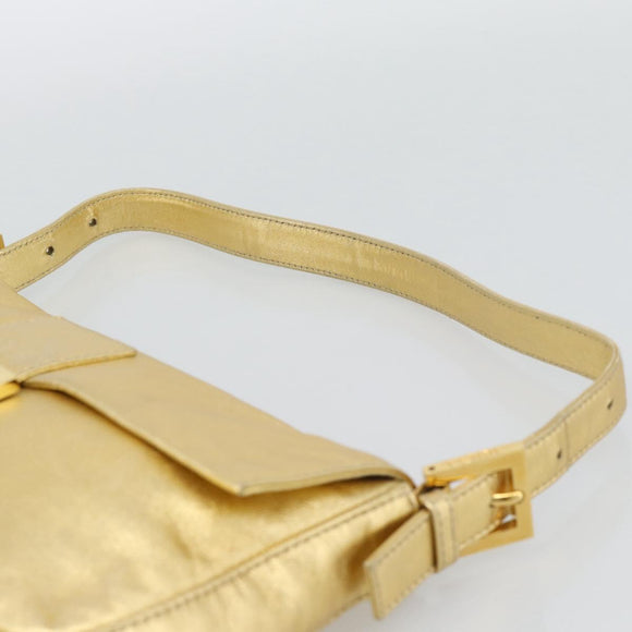 FENDI Rhinestone Mamma Baguette Shoulder Bag Leather Gold Tone Auth yk20666SAM
