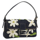 FENDI Flower Embroidery Mamma Baguette Shoulder Bag Denim Navy Auth yk20668SM-1