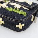 FENDI Flower Embroidery Mamma Baguette Shoulder Bag Denim Navy Auth yk20668SM-10