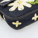 FENDI Flower Embroidery Mamma Baguette Shoulder Bag Denim Navy Auth yk20668SM-11
