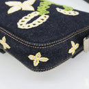 FENDI Flower Embroidery Mamma Baguette Shoulder Bag Denim Navy Auth yk20668SM-12