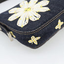FENDI Flower Embroidery Mamma Baguette Shoulder Bag Denim Navy Auth yk20668SM-13