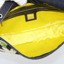 FENDI Flower Embroidery Mamma Baguette Shoulder Bag Denim Navy Auth yk20668SM-18