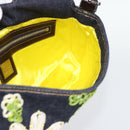 FENDI Flower Embroidery Mamma Baguette Shoulder Bag Denim Navy Auth yk20668SM-19